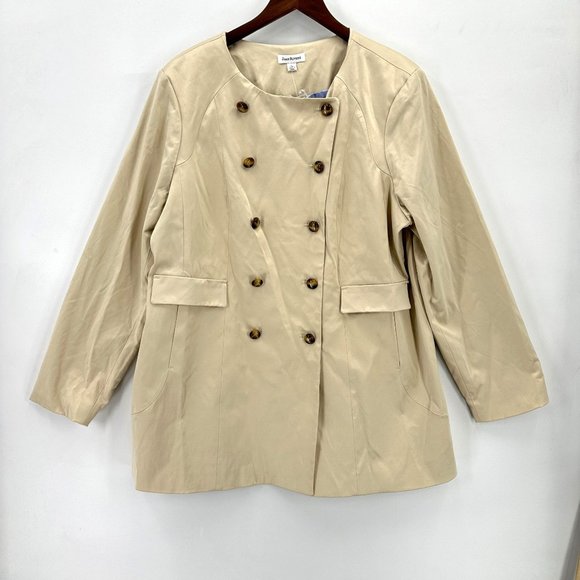 Joan Rivers Jacket Coat Womes Buttons Down Lined Pleated Back Pockets Beige XL - Picture 1 of 14